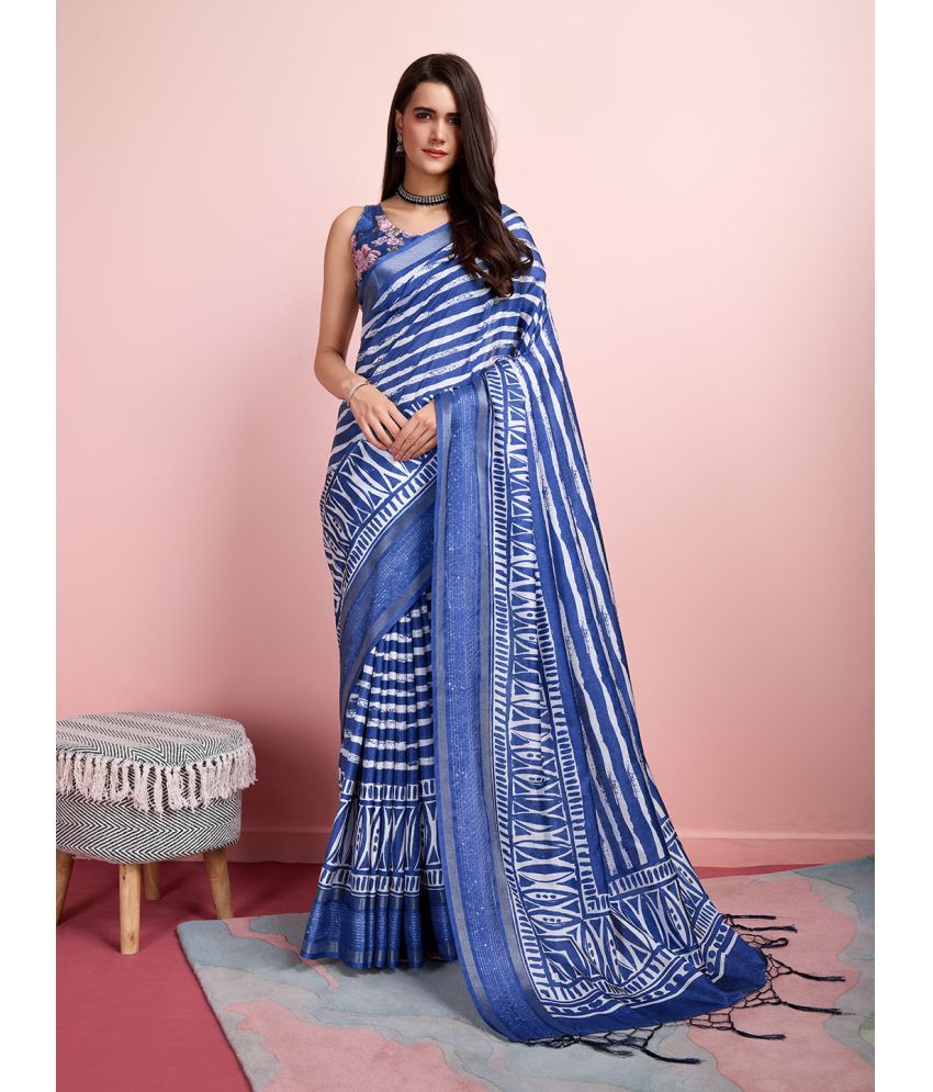     			Rekha Maniyar Silk Blend Striped Saree With Blouse Piece - Blue ( Pack of 1 )