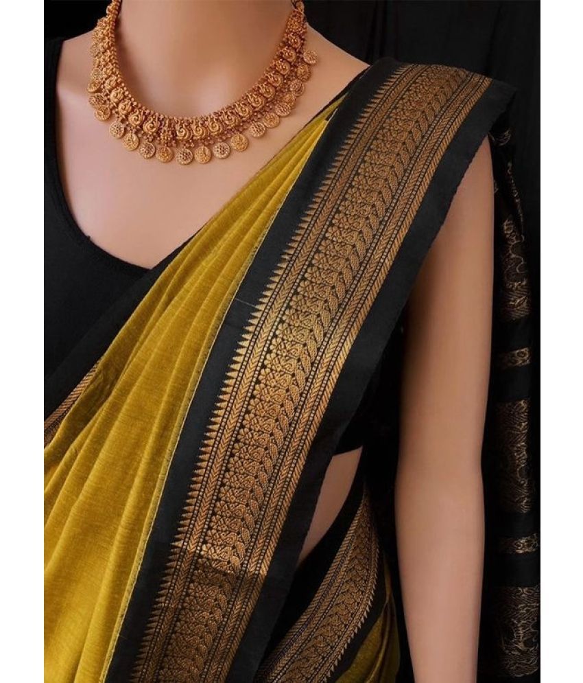     			SSP TEX Cotton Silk Self Design Saree With Blouse Piece - Mustard ( Pack of 1 )