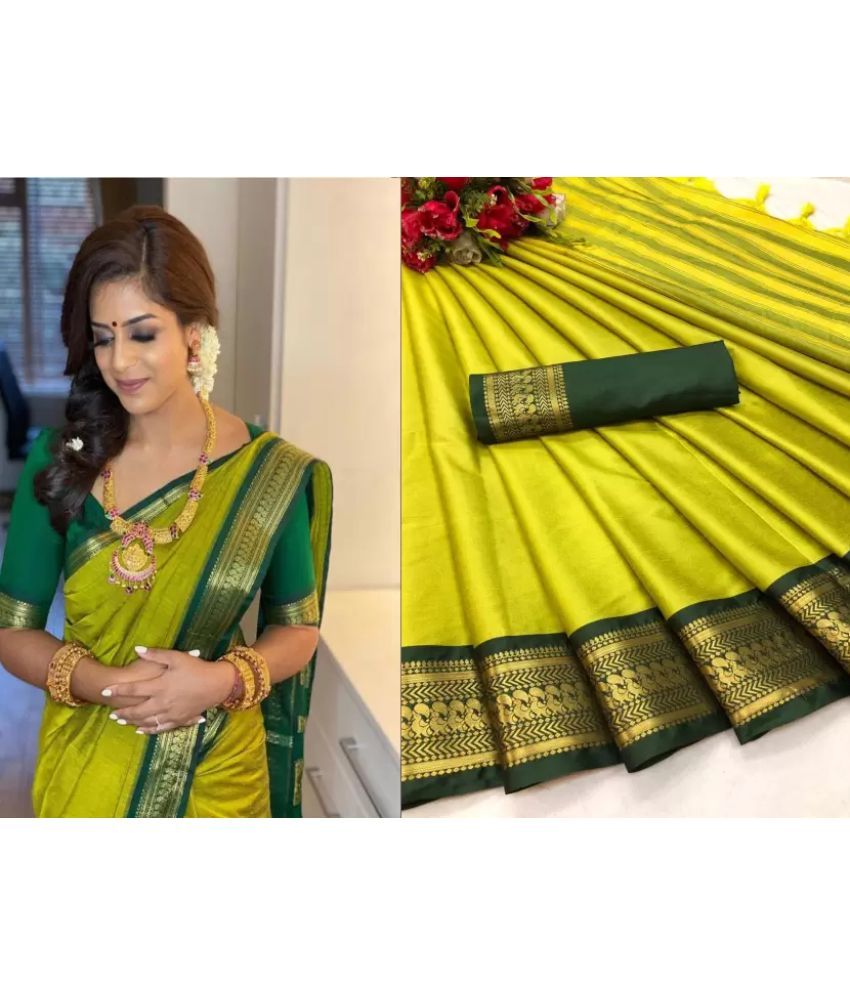     			SSP TEX Cotton Silk Self Design Saree With Blouse Piece - LightGreen ( Pack of 1 )