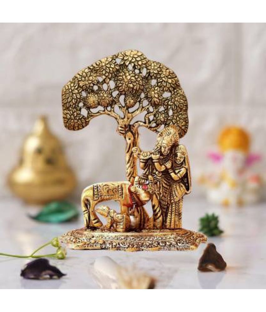     			Art n Hub Metal Krishna with Cow Standing Under Tree Plying Flute Decorative Showpiece/God Idol (Pack of 1)