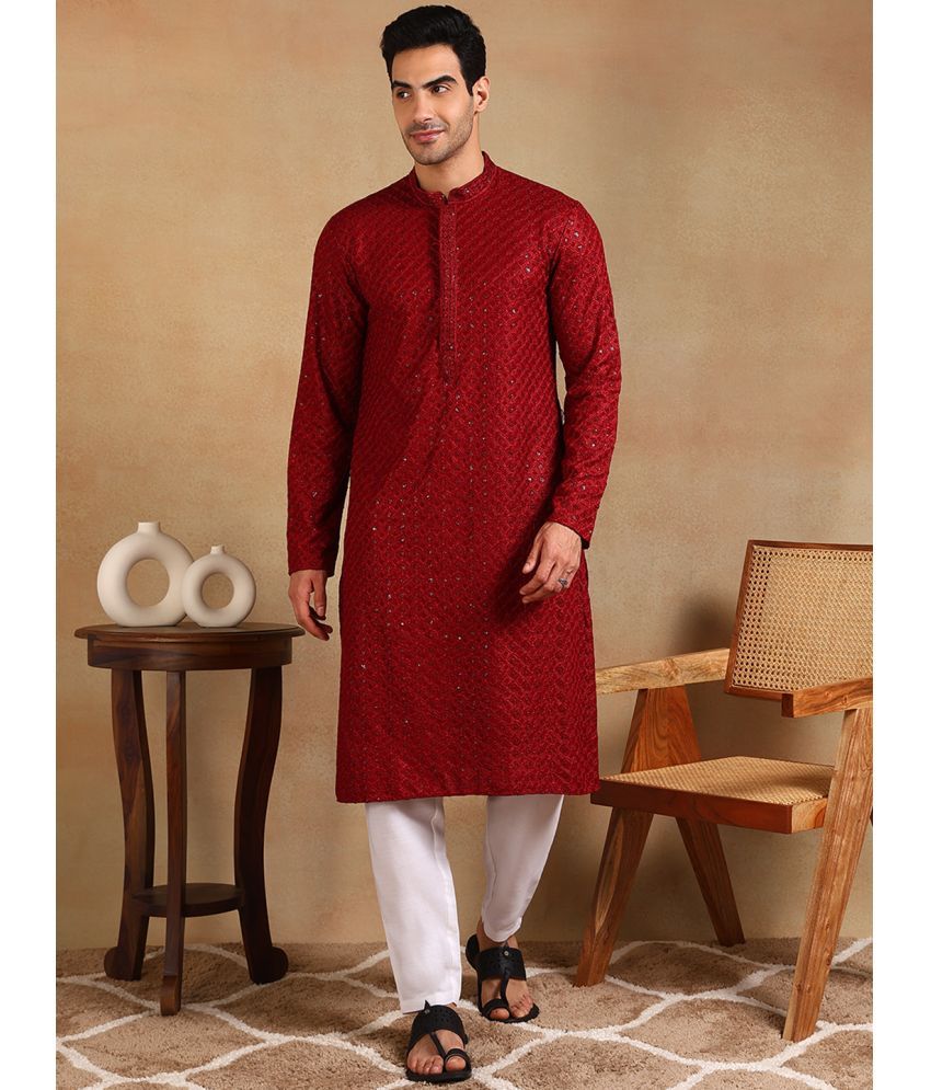     			Ethnic Bay Maroon Viscose Men's Regular Kurta ( Pack of 1 )