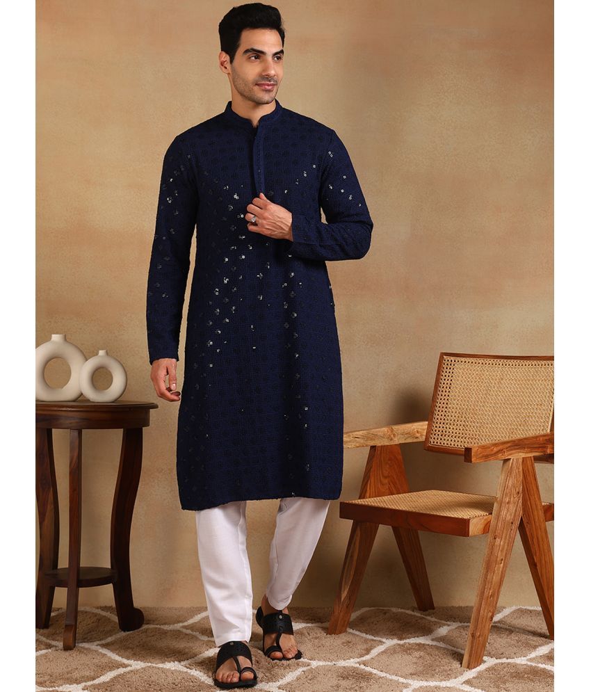     			Ethnic Bay Navy Blue Viscose Men's Regular Kurta ( Pack of 1 )