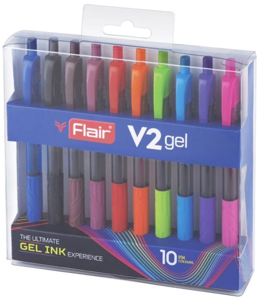     			Flair V2 Retractable 0.7Mm Gel Pen Box Pack Blue Ink, Set Of 10 Pens