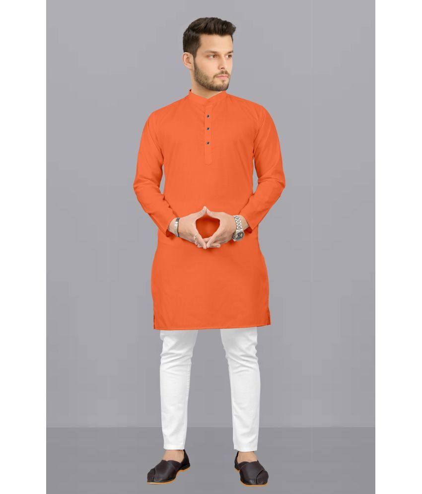     			Fashionfricks Orange Cotton Blend Regular Fit Men's Kurta Pyjama Set ( Pack of 1 )