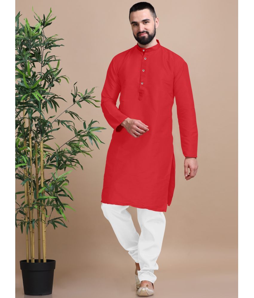     			Fashionfricks Red Cotton Blend Men's Regular Kurta ( Pack of 1 )