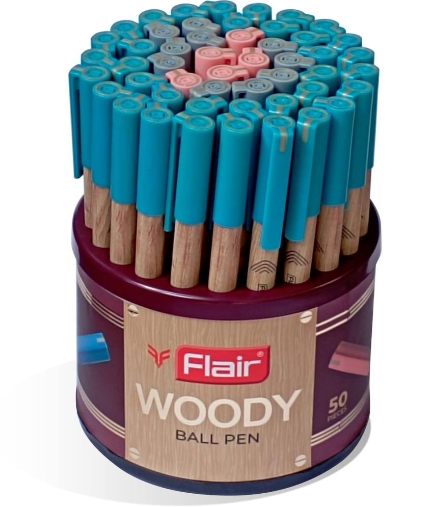     			Flair Woody 0.7Mm Ball Pen Stand Blue, Black & Red Ink, Set Of 50 Pens