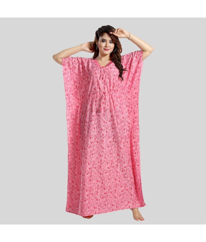     			Gutthi Pink Satin Women's Nightwear Kaftan Night Dress ( Pack of 1 )