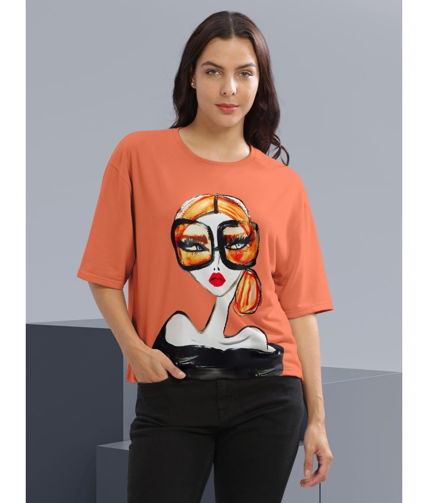     			HELLCAT Orange Cotton Blend Loose Fit Women's T-Shirt ( Pack of 1 )