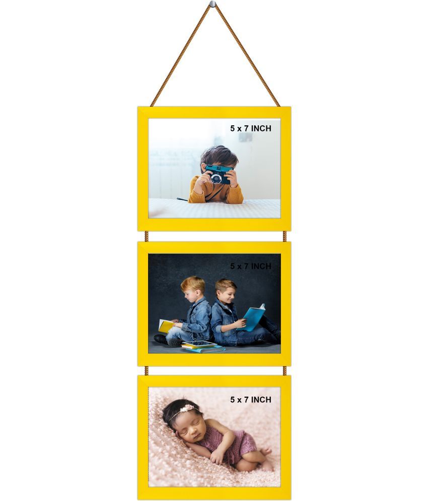     			Indianara Wood Yellow Photo Frame Sets - Pack of 3