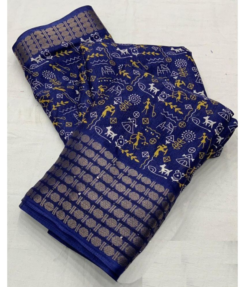     			JULEE Silk Printed Saree With Blouse Piece - Navy Blue ( Pack of 1 )