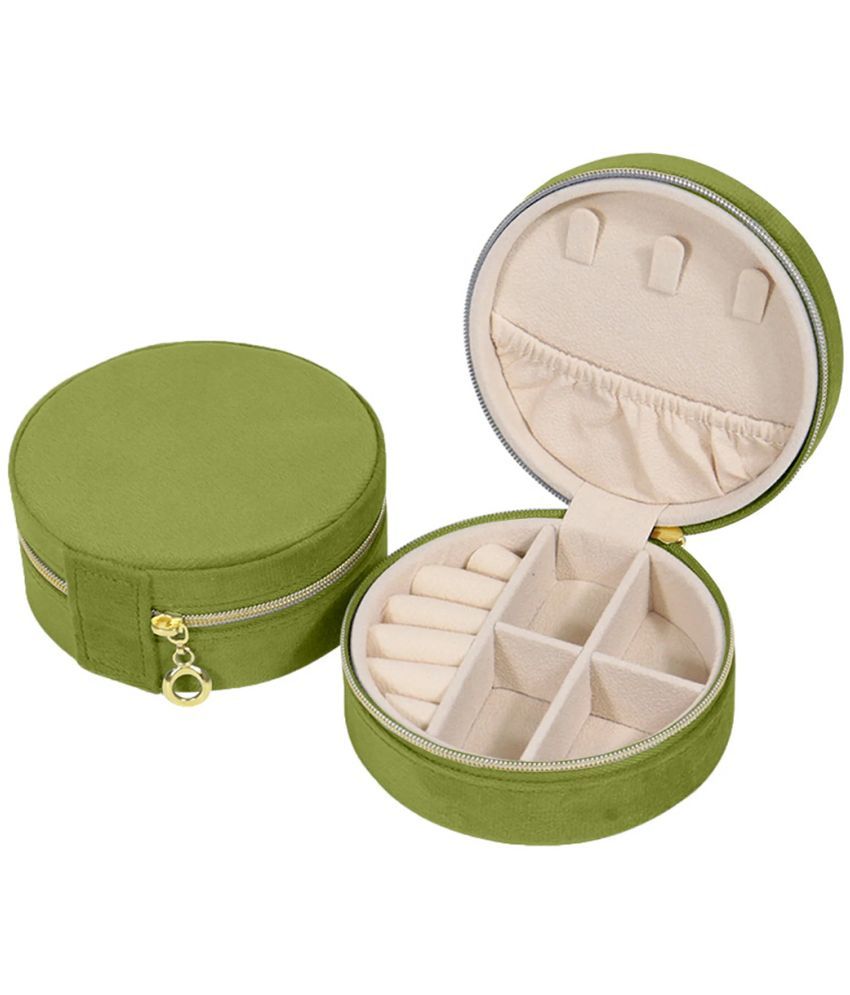     			Jewellery Organiser PU Leather Zipper Portable Storage Box with Divider Container