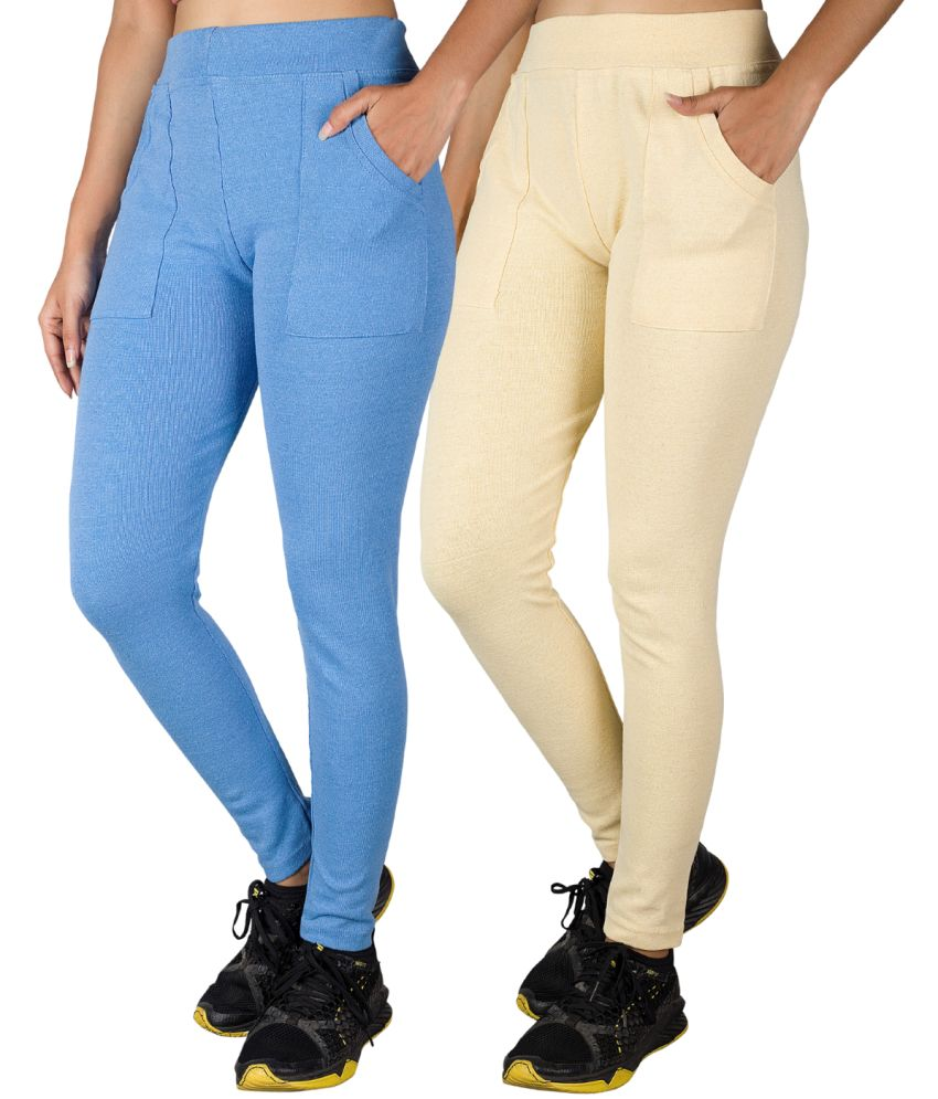     			KARARO JEGGINGS - Cotton Blend Skinny Fit Blue Women's Jeggings ( Pack of 2 )