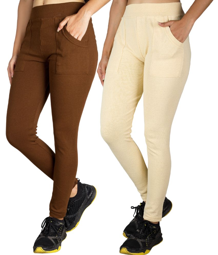     			KARARO JEGGINGS - Cotton Blend Skinny Fit Mustard Women's Jeggings ( Pack of 2 )