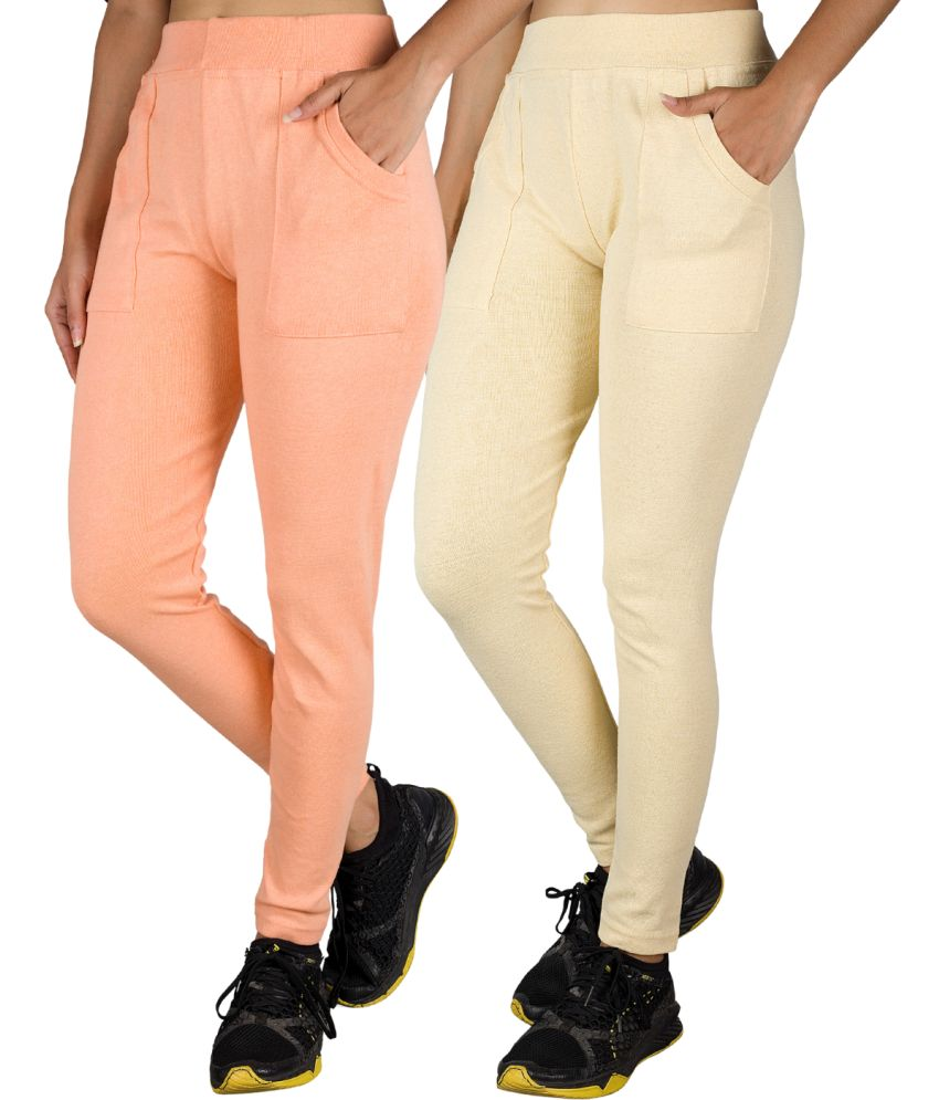     			KARARO JEGGINGS - Cotton Blend Skinny Fit Fluorescent Orange Women's Jeggings ( Pack of 2 )