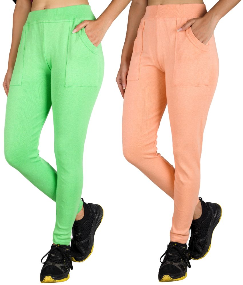     			KARARO JEGGINGS - Cotton Blend Skinny Fit Fluorescent Green Women's Jeggings ( Pack of 2 )