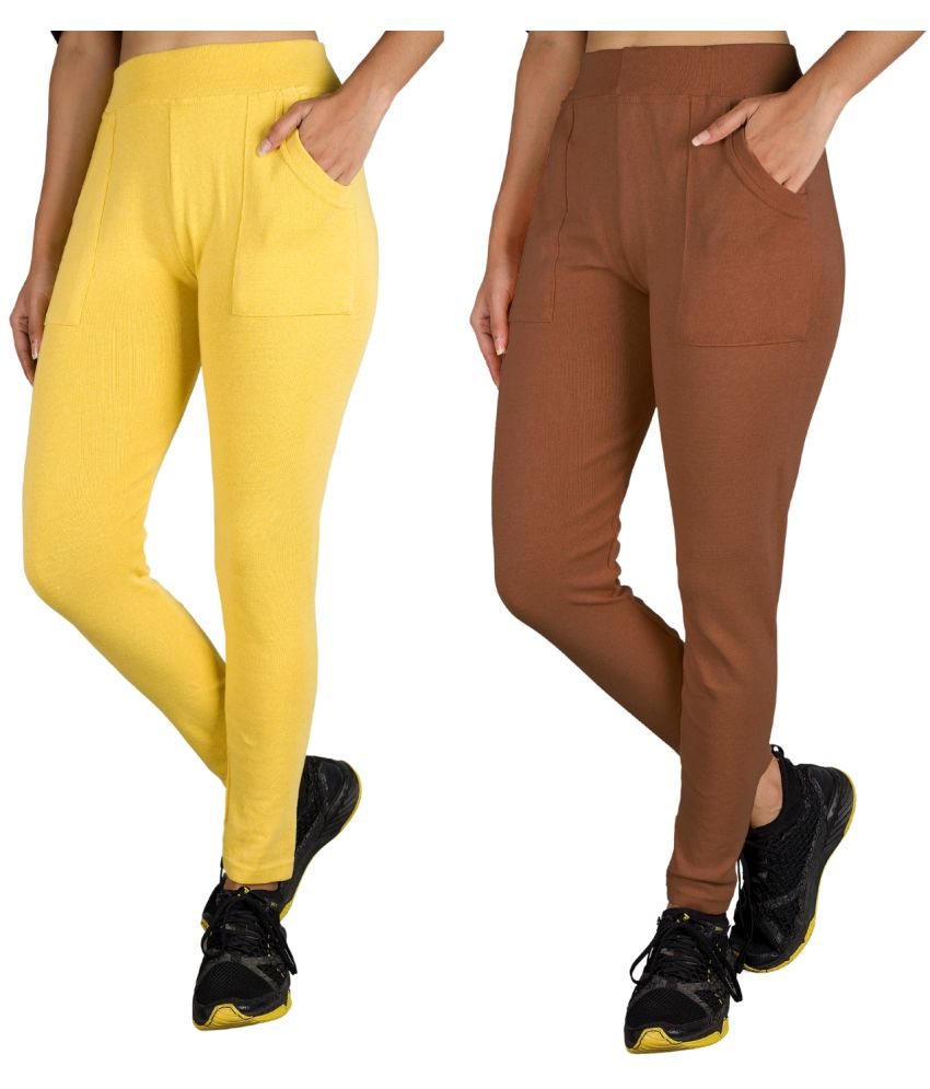     			KARARO JEGGINGS - Cotton Blend Skinny Fit Yellow Women's Jeggings ( Pack of 2 )