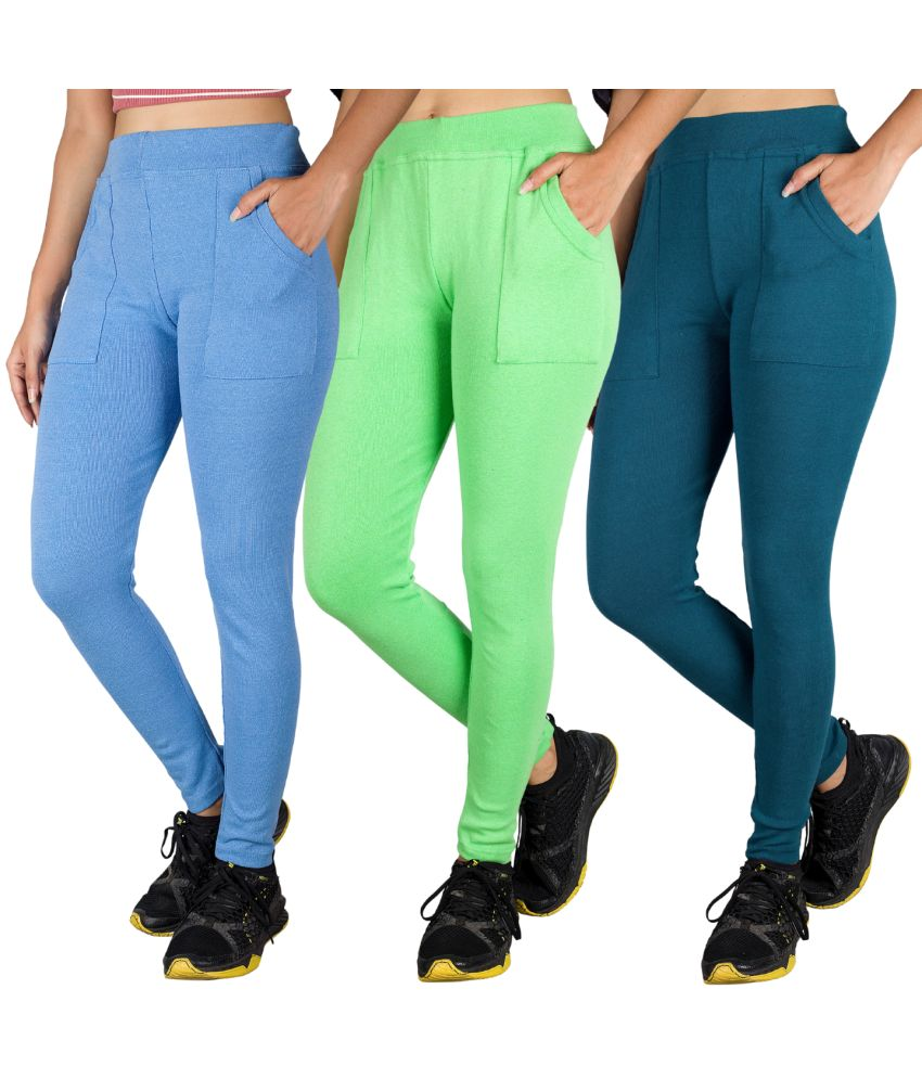     			KARARO JEGGINGS - Cotton Blend Skinny Fit Fluorescent Green Women's Jeggings ( Pack of 3 )