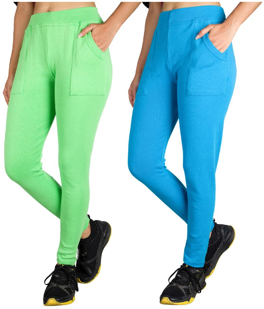     			KARARO JEGGINGS - Cotton Blend Skinny Fit Fluorescent Green Women's Jeggings ( Pack of 2 )