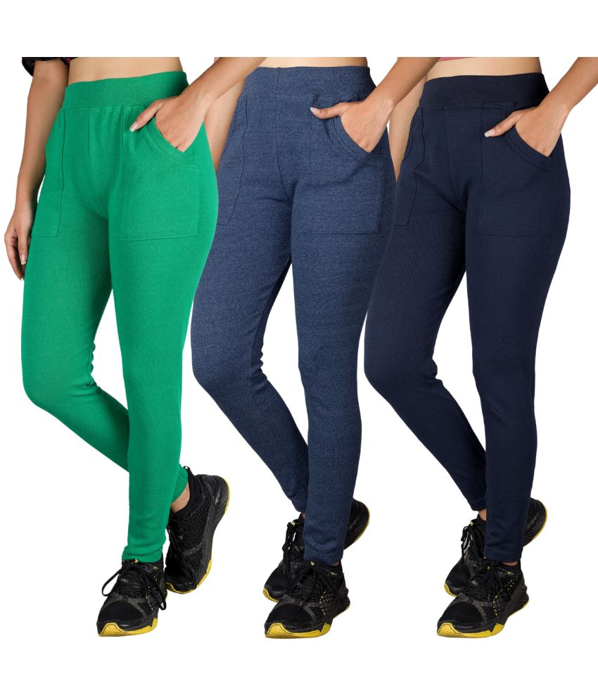     			KARARO JEGGINGS - Cotton Blend Skinny Fit Navy Women's Jeggings ( Pack of 3 )