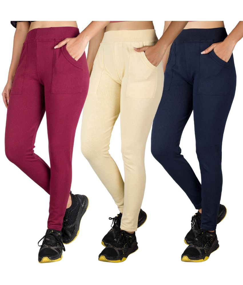     			KARARO JEGGINGS - Cotton Blend Skinny Fit Yellow Women's Jeggings ( Pack of 3 )