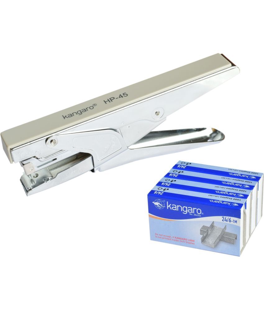     			Kangaro Desk Essentials HP-45 All Metal Stapler | 24/6 Stainless Steel Staple Pins (4000 pcs) | Quick Loading Mechanism | Sturdy & Durable for Long Time Use | Color - Grey | Combo Pack