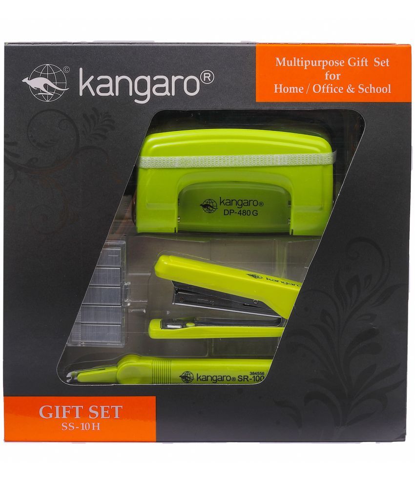     			Kangaro Desk Essentials SS-10H Combo Multipurpose Gift Pack | Stationery Gift Set | Stapler, Staples, Paper Punch & Staple Remover Combo Pack | Parrot Green, Pack of 1