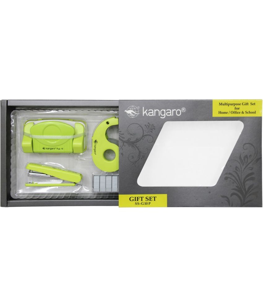     			Kangaro Multipurpose Gift Set for Home, Office and School Use (SS-G10P) Set of 4 | 1 Stapler HS-G10 | 1 Paper Punch Perfo-10 | 1 Tape Dispenser TD 18 | 1 Staple Box No. 10 | Colour - Parrot Green