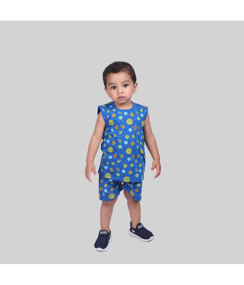     			Kidzee Kingdom Pack of 1 Boys Cotton T-Shirt & Shorts ( Blue )