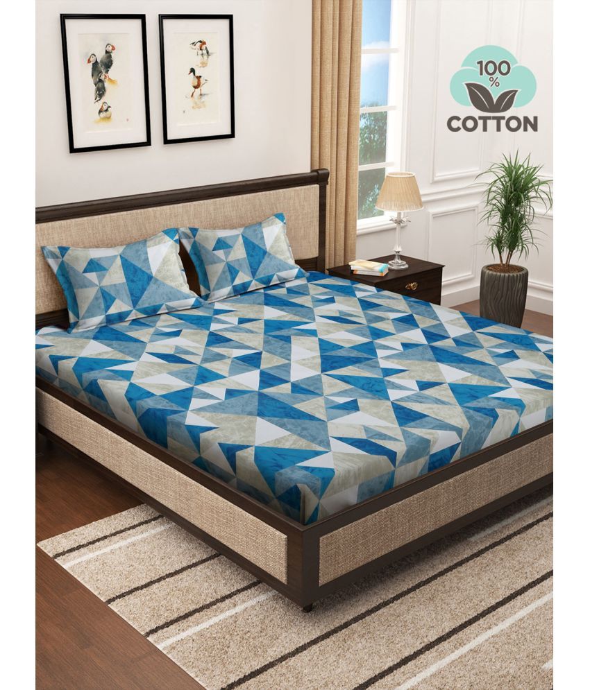     			Klotthe Cotton Geometric 1 Double Bedsheet with 2 Pillow Covers - Multicolor