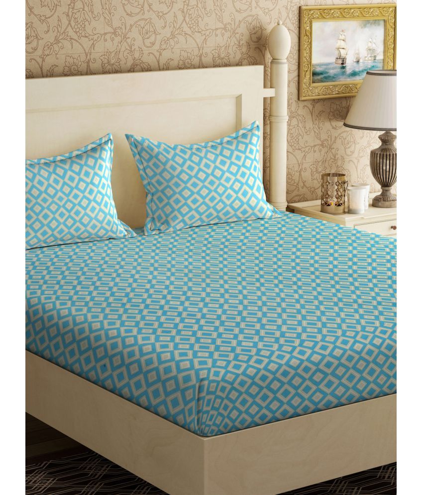     			Klotthe Poly Cotton Geometric 1 Double Bedsheet with 2 Pillow Covers - Turquoise