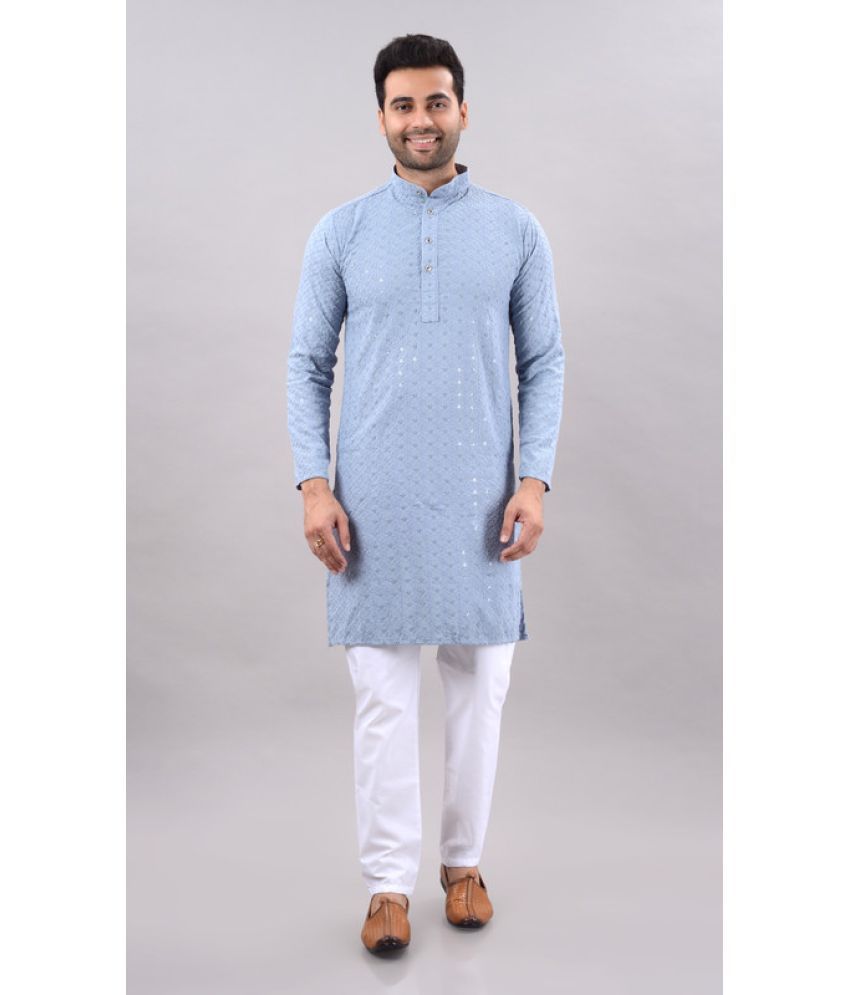     			MOUDLIN Light Grey Cotton Blend Regular Fit Men's Kurta Pyjama Set ( Pack of 1 )