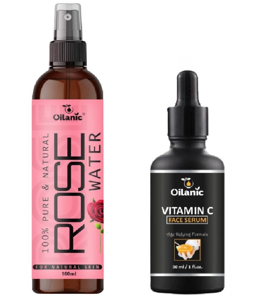     			Rose Water for Refreshing, Hydrating Skin 100ml & Vitamin C Face Serum for Anti Aging Face 30ml Combo of 2 Items