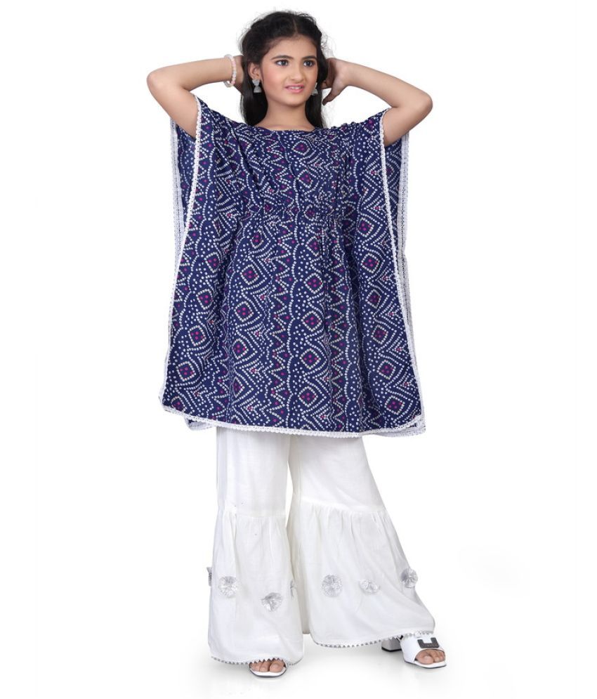     			SELVIFAB Blue,Off White Crepe Girls Kurta and Sharara Set ( Pack of 1 )