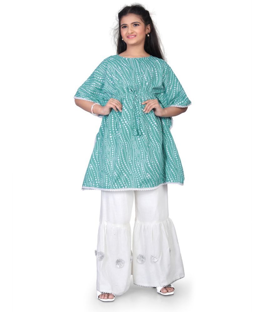     			SELVIFAB Teal,Off White Crepe Girls Kurta and Sharara Set ( Pack of 1 )