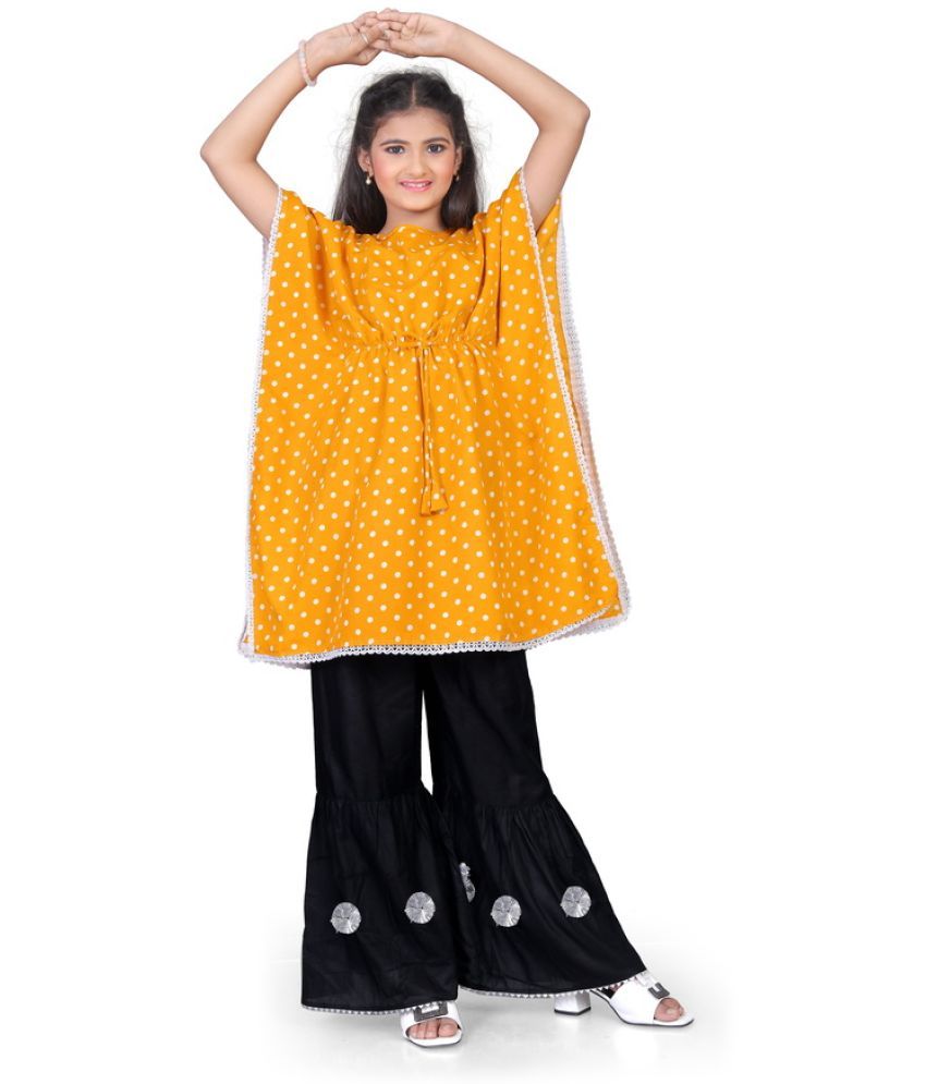     			SELVIFAB Yellow Crepe Girls Kurta and Sharara Set ( Pack of 1 )