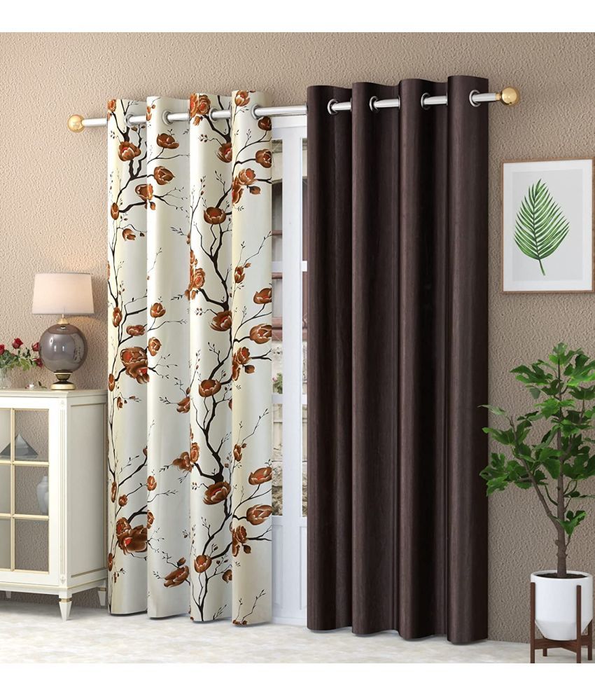     			SWIZIER Floral Room Darkening Eyelet Curtain 5 ft ( Pack of 2 ) - Brown