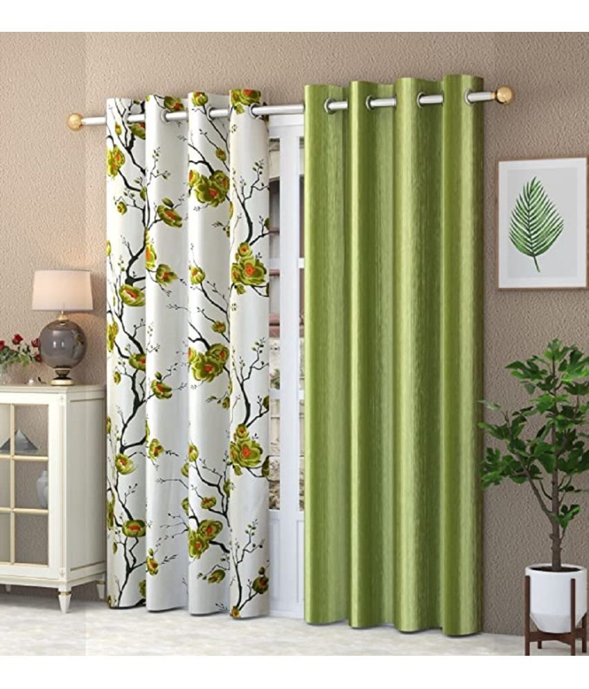     			SWIZIER Floral Room Darkening Eyelet Curtain 5 ft ( Pack of 2 ) - Lime Green