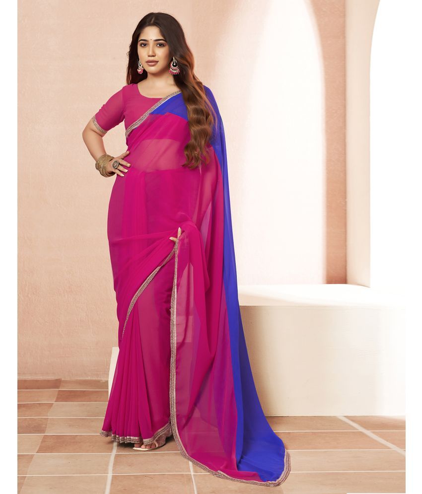     			Samah Georgette Colorblock Saree With Blouse Piece - Magenta ( Pack of 1 )