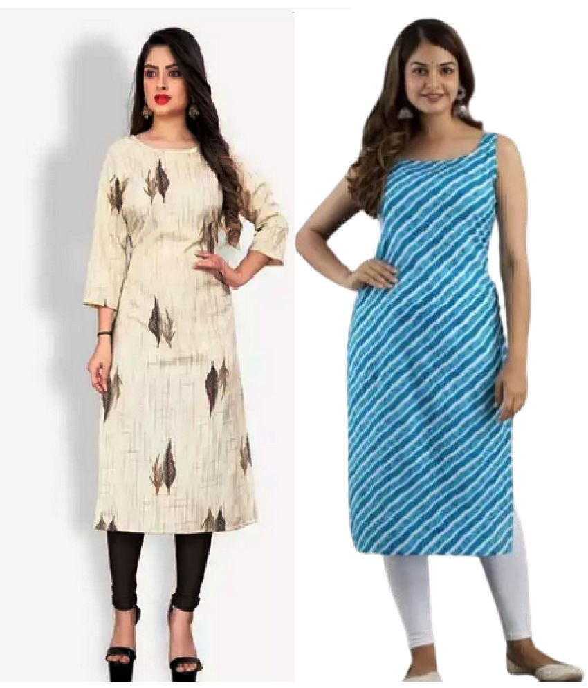     			VACHHARAJ GROUP Crepe Printed A-line Women's Kurti - Blue,Grey ( Pack of 2 )