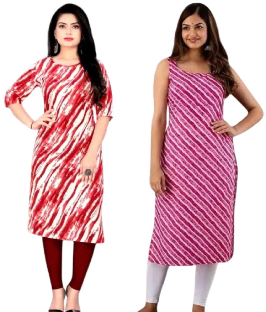     			VACHHARAJ GROUP Crepe Printed A-line Women's Kurti - Red,Pink ( Pack of 2 )