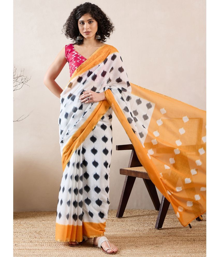     			Vaamsi Linen Printed Saree With Blouse Piece - White ( Pack of 1 )