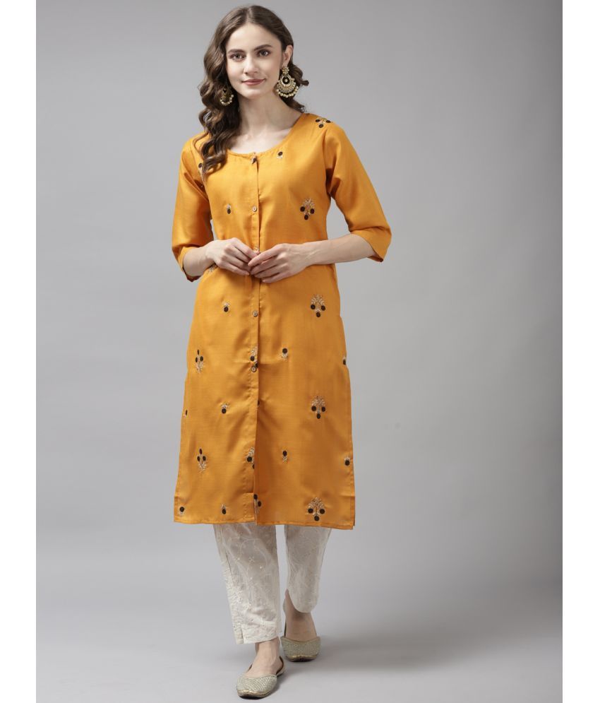     			Aarika Cotton Printed Straight Women's Kurti - Mustard ( Pack of 1 )