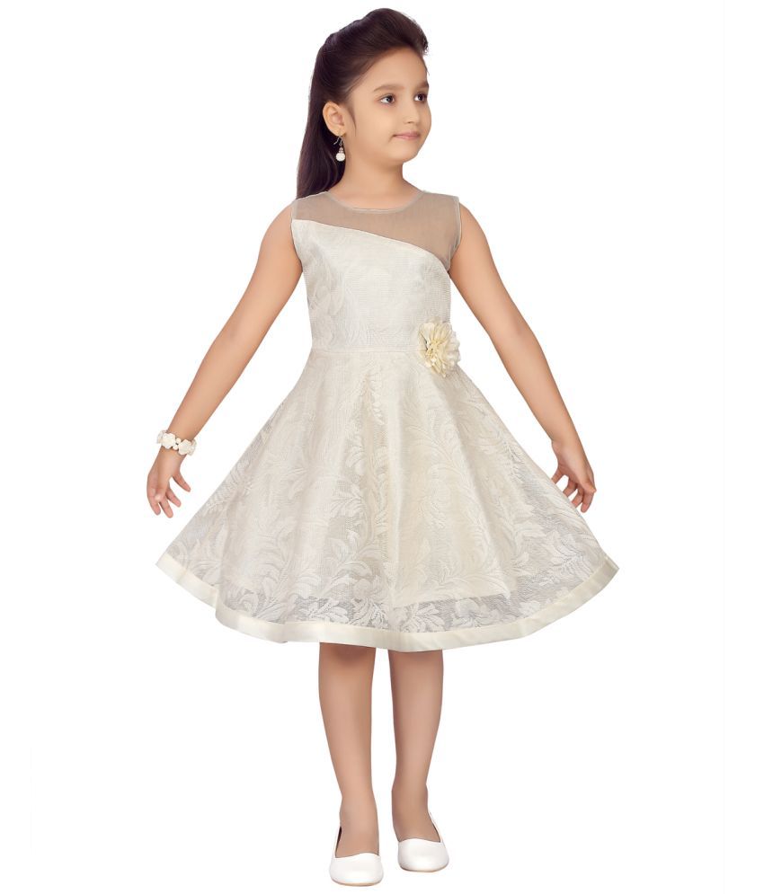     			Aarika Cream Net Girls Fit And Flare Dress ( Pack of 1 )