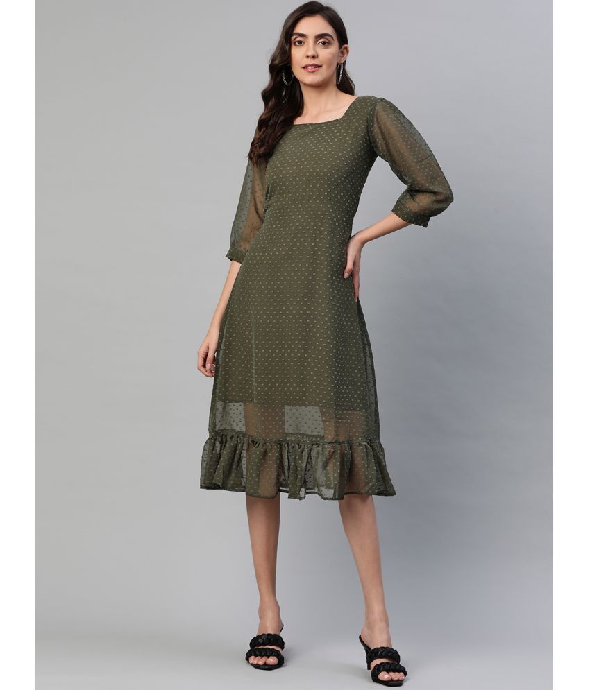     			Aarika Georgette Solid Knee Length Women's Fit & Flare Dress - Green ( Pack of 1 )