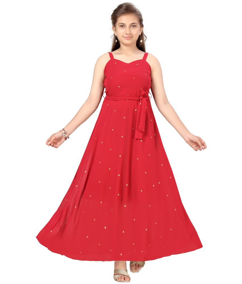     			Aarika Maroon Georgette Girls Fit And Flare Dress ( Pack of 1 )