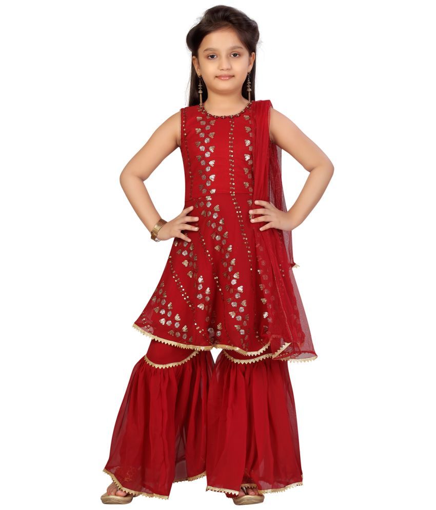     			Aarika Maroon Georgette Girls Kurta and Sharara Set ( Pack of 1 )