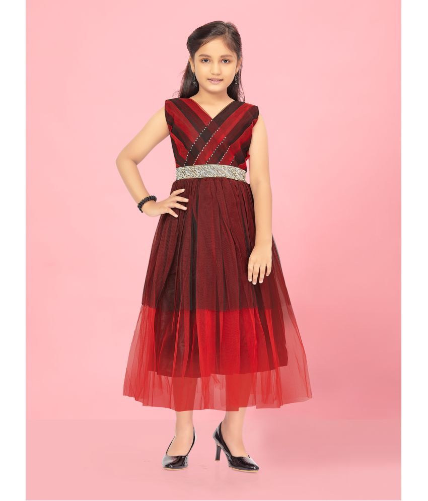     			Aarika Maroon Net Girls Fit And Flare Dress ( Pack of 1 )