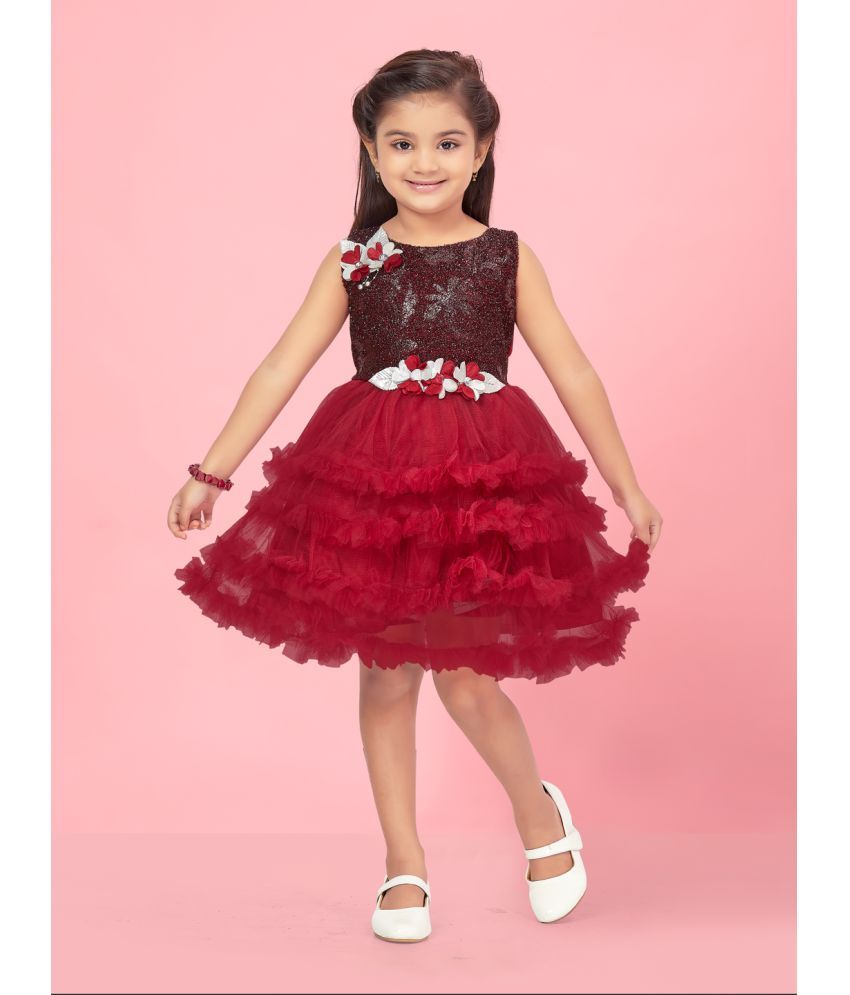     			Aarika Maroon Net Girls Fit And Flare Dress ( Pack of 1 )