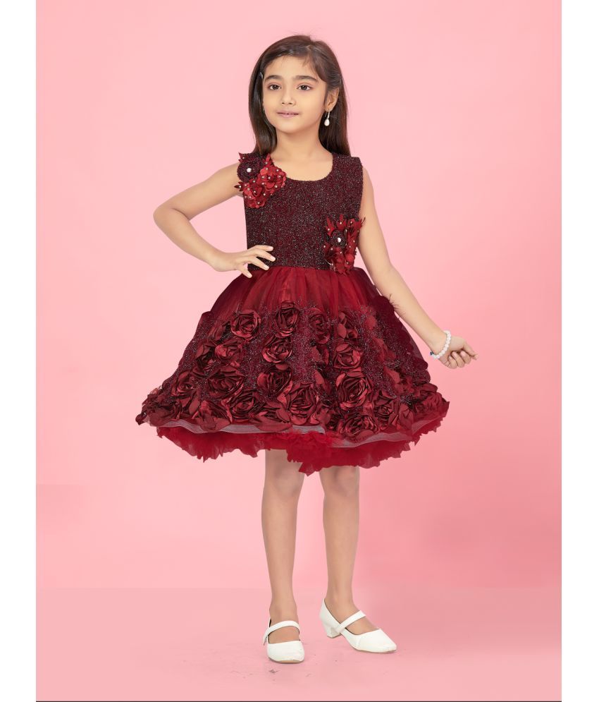     			Aarika Maroon Net Girls Fit And Flare Dress ( Pack of 1 )