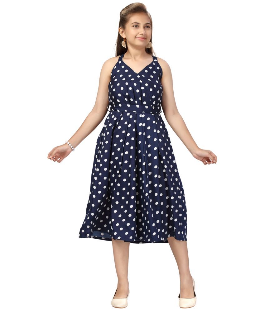     			Aarika Navy Blue Cotton Blend Girls A-line Dress ( Pack of 1 )